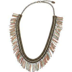 Kimchi Blue Bronze Beaded Fringe Statement Bib Necklace Pastel Boho Festival